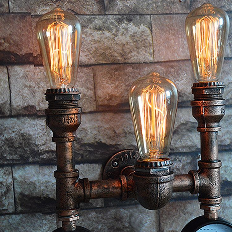 Traditional Vintage Iron Pipe Water Meter 3-Light Wall Sconce Lamp For Living Room Lumendat