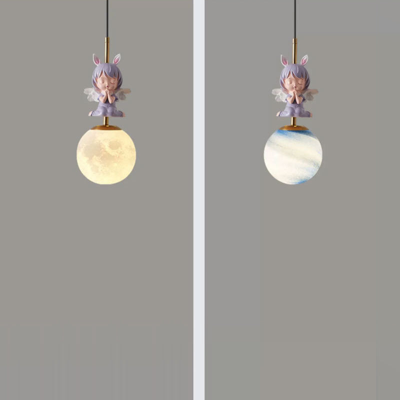Lumendat Contemporary Nordic Kids Resin Glass Round Angel 1-Light Pendant Light For Bedside Lumendat