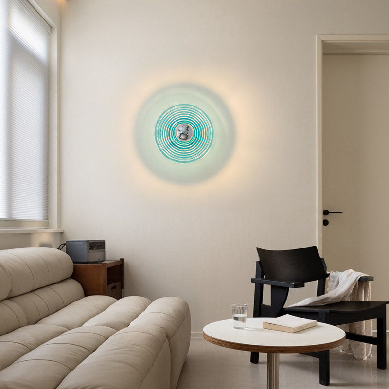 Modern Art Deco Wave Pattern Round Glass 1-Light Wall Sconce Lamp For Bedroom Lumendat