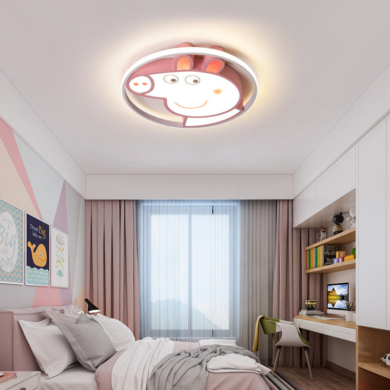 Lumendat Contemporary Creative Kids Iron Acrylic Round Pig LED Flush Mount Ceiling Light For Bedroom Lumendat