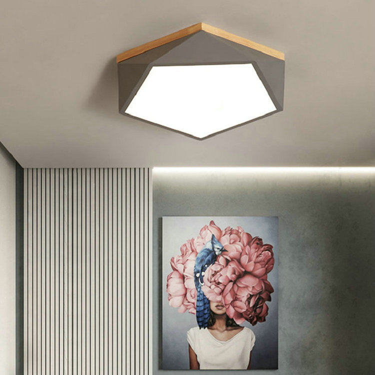 Contemporary Scandinavian Iron Acrylic Polygon LED Flush Mount Ceiling Light for Bedroom