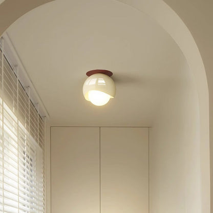 Contemporary French Cream Iron Glass Spherical Ball 1-light Semi-flush Mount Ceiling Light for Hallway