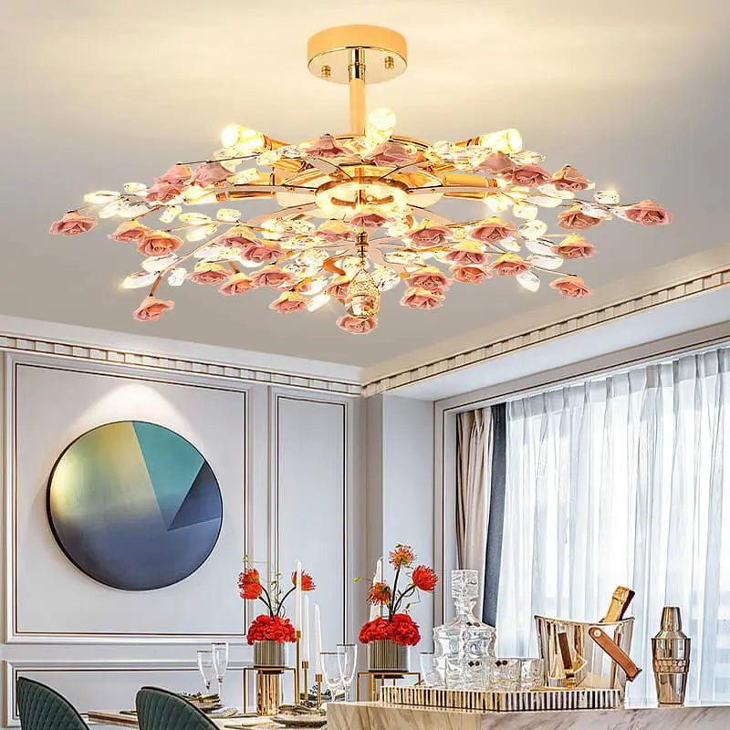 Modern Luxury Rose Iron Ceramic Crystal 6/7/8 Light Chandelier Lumendat