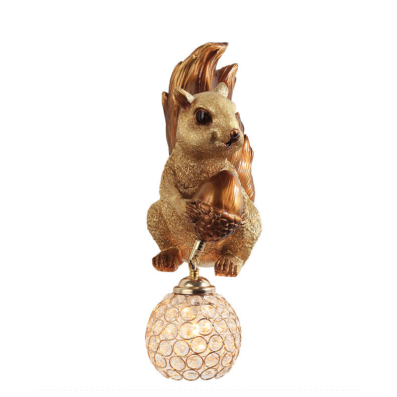 Lumendat Traditional European Kids Squirrel Ball Crystal Resin 1-Light Wall Sconce Lamp For Bedside Lumendat