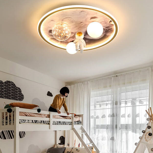 Lumendat Children Creative Cartoon Astronaut Moon Acrylic LED Kids Flush Mount Ceiling Light Lumendat
