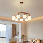 Modern Japanese Log Ring Textured Glass Globe 3/6/9 Light Chandelier Lumendat