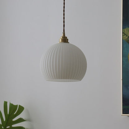 Modern Simplicity Ribbed Glass Semicircle Shade Copper 1-light Pendant Light for Living Room