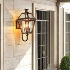 Industrial Waterproof Glass Lantern Iron 3-Light Outdoor Wall Sconce Lamp Lumendat