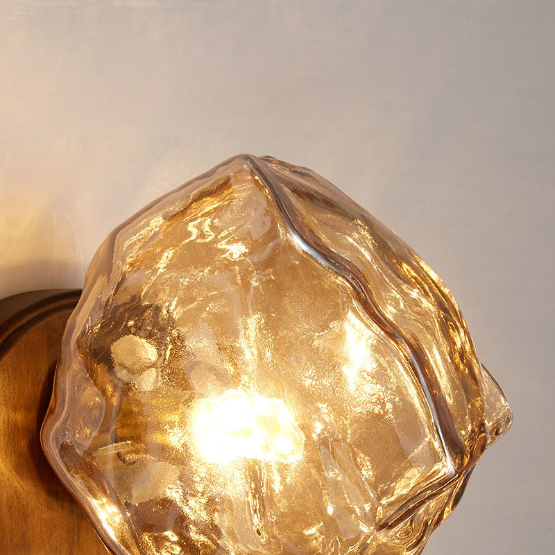 Traditional Japanese Oval Ice Cube Shape Solid Wood Glass 1-Light Wall Sconce Lamp For Bedroom Lumendat