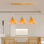 Nordic Wooden Pleated Cone 1/3 Light Island Light Chandelier BulbSquare