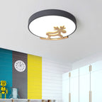 Lumendat Macaron Creative Wooden Horse Shape Round LED Kids Flush Mount Ceiling Light Lumendat