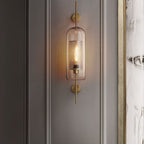 Contemporary Industrial Cylinder Glass Shade Iron Finish Frame 1-Light Wall Sconce Lamp For Bedroom