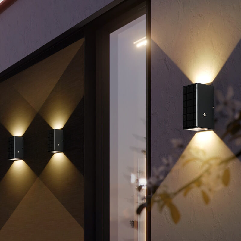Modern Solar Black Rectangular Die-Cast Aluminum Solar LED Outdoor Wall Light Lumendat
