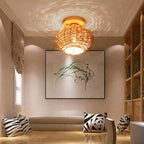 Modern Minimalist Creative Bamboo Weaving Flush Mount Ceiling Lamp Lumendat