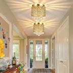 Modern Luxury Round Iron Crystal 2-Light Flush Mount Ceiling Light For Living Room