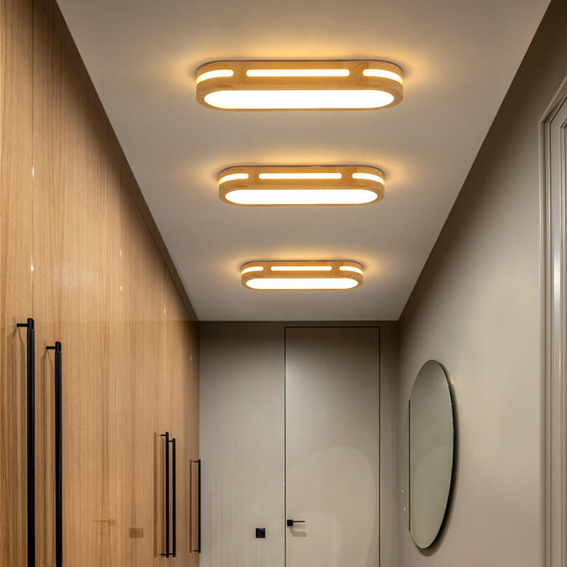Nordic Minimalist Solid Wood Acrylic Ring LED Flush Mount Ceiling Light BulbSquare