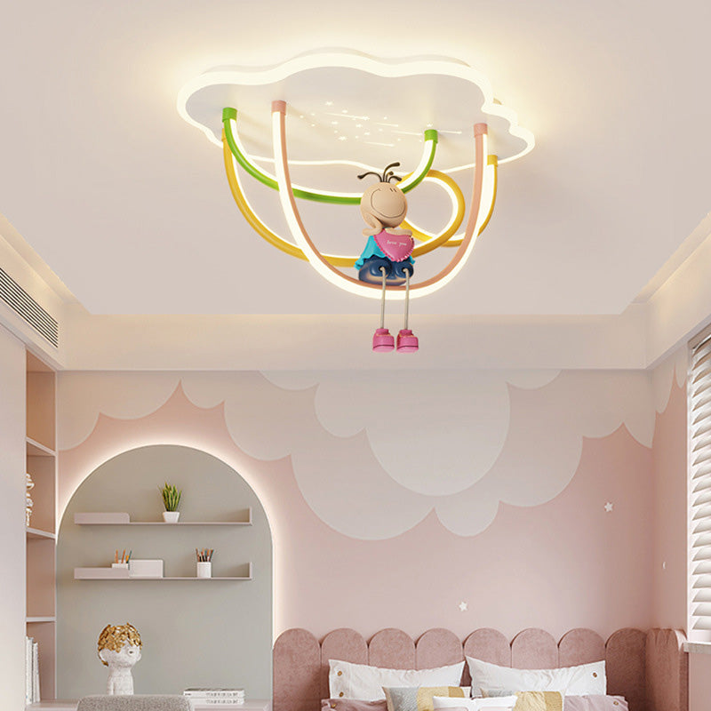 Lumendat Contemporary Creative Cartoon Astronaut Cloud Iron Aluminum Rainbow Curve LED Kids Flush Mount Ceiling Light For Bedroom Lumendat