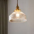 Contemporary Scandinavian Round Striped Glass Brass 1-light Pendant Light for Living Room LiteLiv