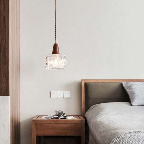 Modern Transitional Walnut Brass Round Glass Shade 1-light Pendant Light for Living Room