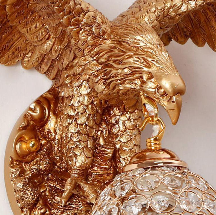 European Creative Resin Eagles Crystal Shade 1-Light Wall Sconce Lamp Lumendat