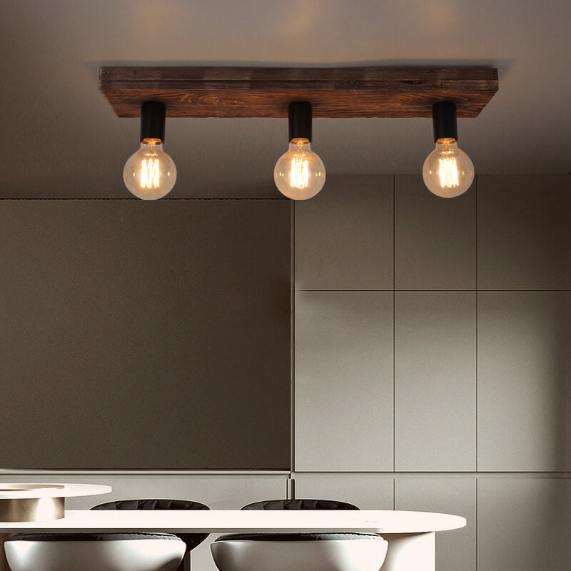 Retro Creative Solid Wood Glass Lampshade 3-light Flush Mount Ceiling Light