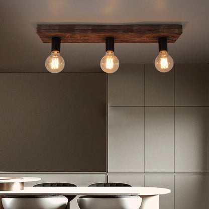 Retro Creative Solid Wood Glass Lampshade 3-light Flush Mount Ceiling Light