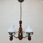 Traditional Rustic Candelabra Round Flower Iron Solid Wood 3-light Chandelier for Living Room BulbSquare