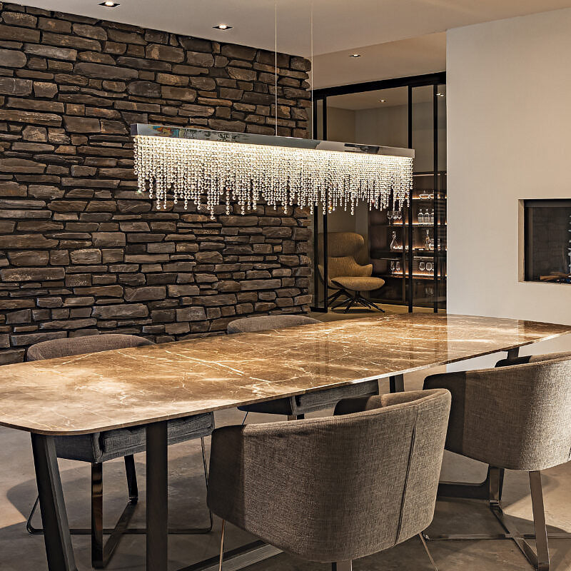 Contemporary Luxury Rectangular Stainless Steel Crystal LED Chandelier for Dining Room BulbSquare