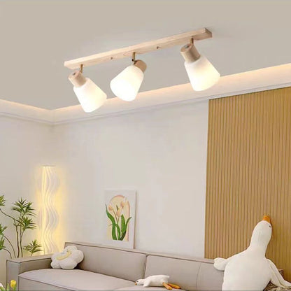 Traditional Vintage Wood Glass Trumpet Shade 1/2/3/4-light Semi-flush Mount Ceiling Light for Living Room