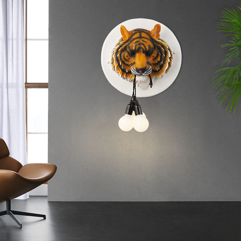 Italian Creative Tiger Totem Resin PVC Shade 1-Light Wall Sconce Lamp Lumendat