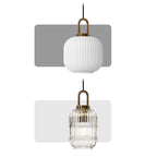 Contemporary Nordic Round Oval Pumpkin Stainless Steel Striped Glass 1-light Pendant Light for Living Room BulbSquare