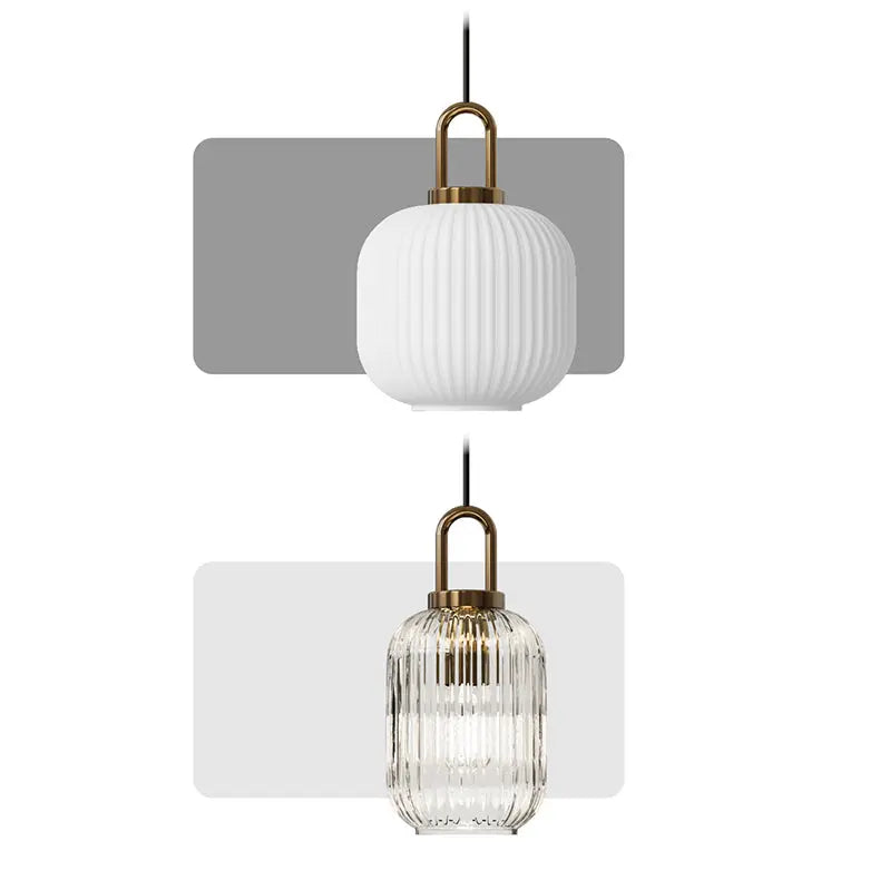 Contemporary Nordic Round Oval Pumpkin Stainless Steel Striped Glass 1-light Pendant Light for Living Room BulbSquare