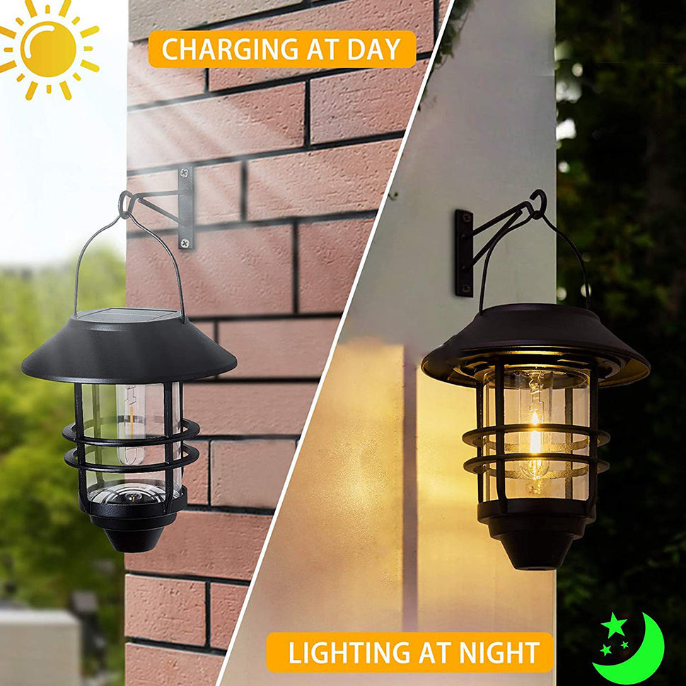 Contemporary Retro Solar Waterproof Aluminum Glass Lantern Cylinder 1-Light Hanging Wall Sconce Lamp For Outdoor Patio Lumendat
