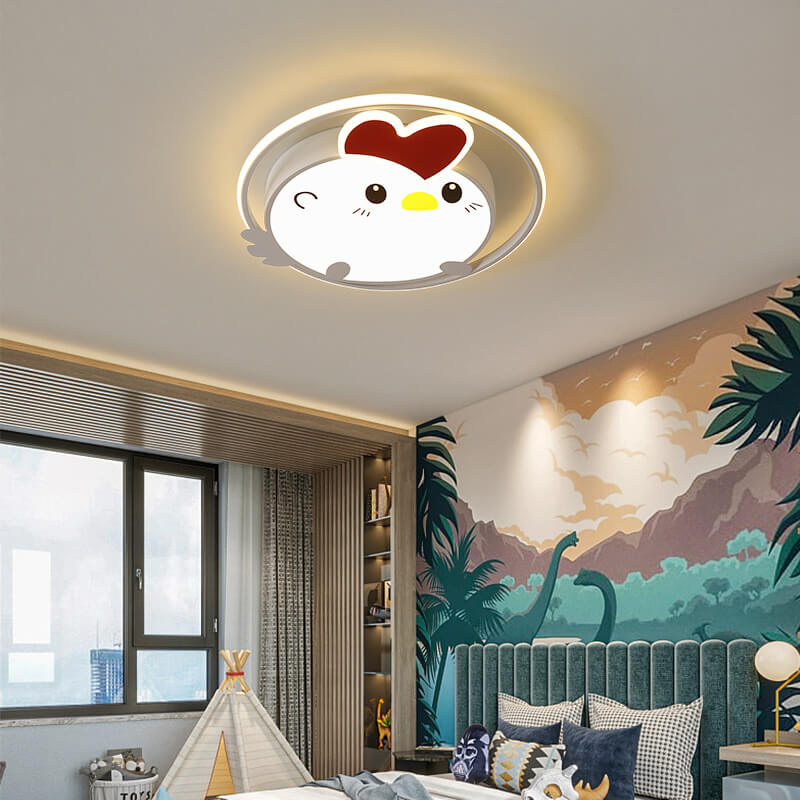Lumendat Childlike Cartoon Chick Acrylic Round LED Kids Flush Mount Ceiling Light Lumendat