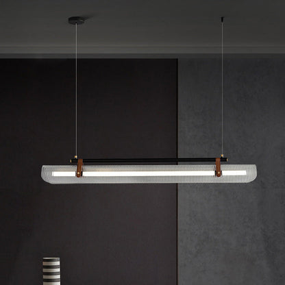Modern Minimalist Leather Acrylic Linear LED Island Light Pendant Light for Living Room