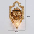 Vintage Lion Head Lantern Resin Crystal 1-Light Wall Sconce Lamp