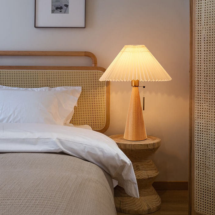 Japanese Minimalist Vintage Pleated Wooden Fabric LED Table Lamp Lumendat