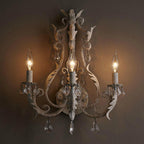 French Vintage Iron Crystal Hardware 3-Light Wall Sconce Lamp Lumendat