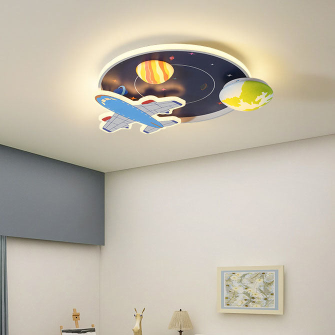 Lumendat Cartoon Creative Aircraft Space LED Kids Flush Mount Ceiling Light Lumendat