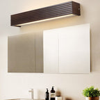 Traditional Chinese Striped Wood Cuboid LED Vanity Mirror Front Wall Sconce Lamp For Bathroom