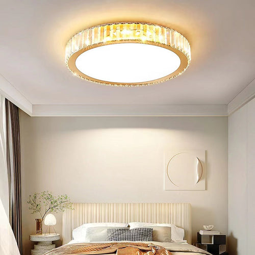 Modern Minimalist Round Stainless Steel Crystal LED Flush Mount Ceiling for Living Room