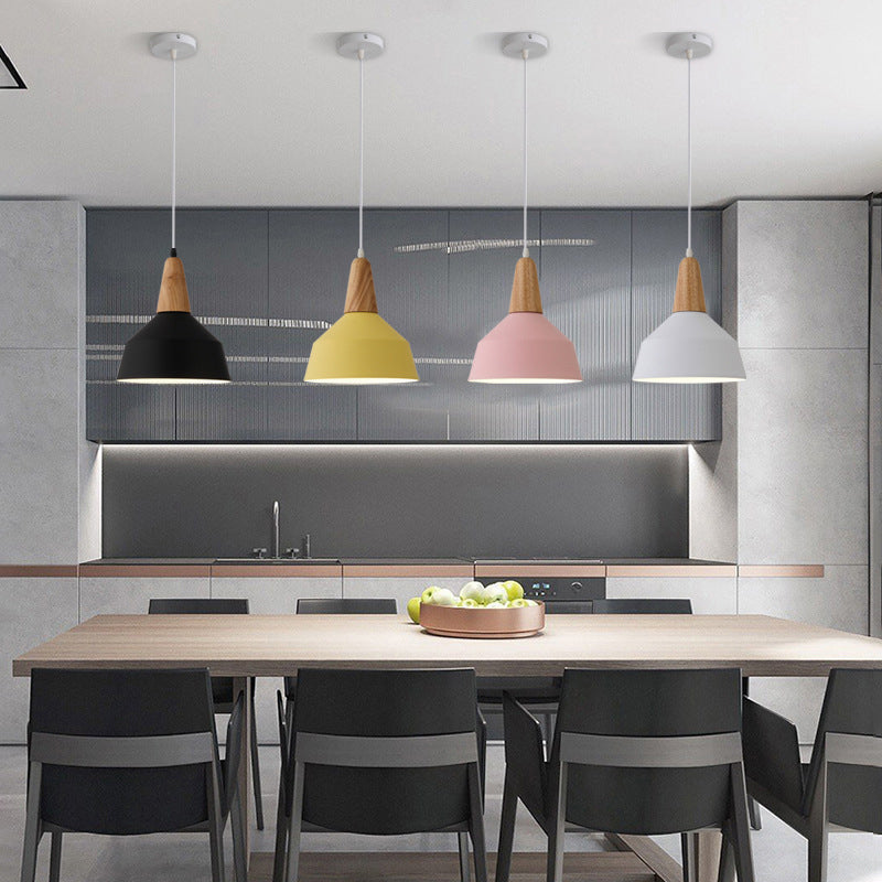 Nordic Minimalist Macaron Solid Color Aluminum Wood 1-light Pendant Light BulbSquare