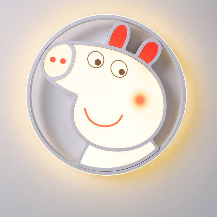 Lumendat Contemporary Creative Kids Iron Acrylic Round Pig LED Flush Mount Ceiling Light For Bedroom Lumendat