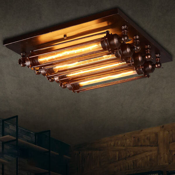 Nostalgic Industrial Iron Glass Strip 4-light Flush Mount Ceiling Light