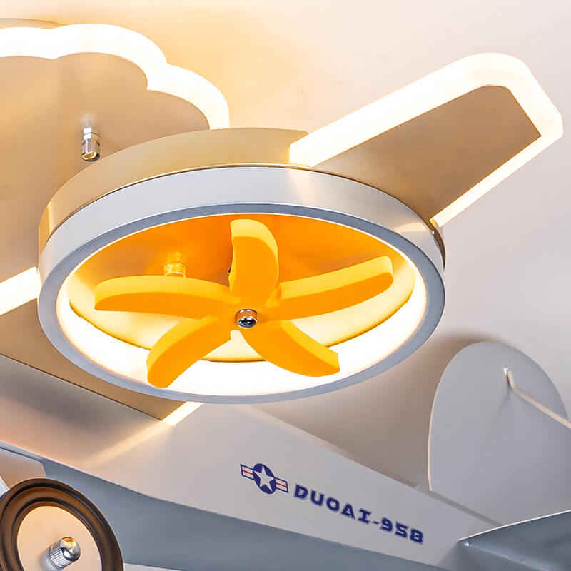 Creative Cartoon Airplane Iron Acrylic LED Kids Semi-Flush Mount Ceiling Light Lumendat