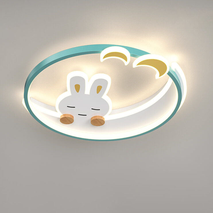 Lumendat Modern Creative Cartoon Rabbit Iron Round LED Kids Flush Mount Ceiling Light Lumendat