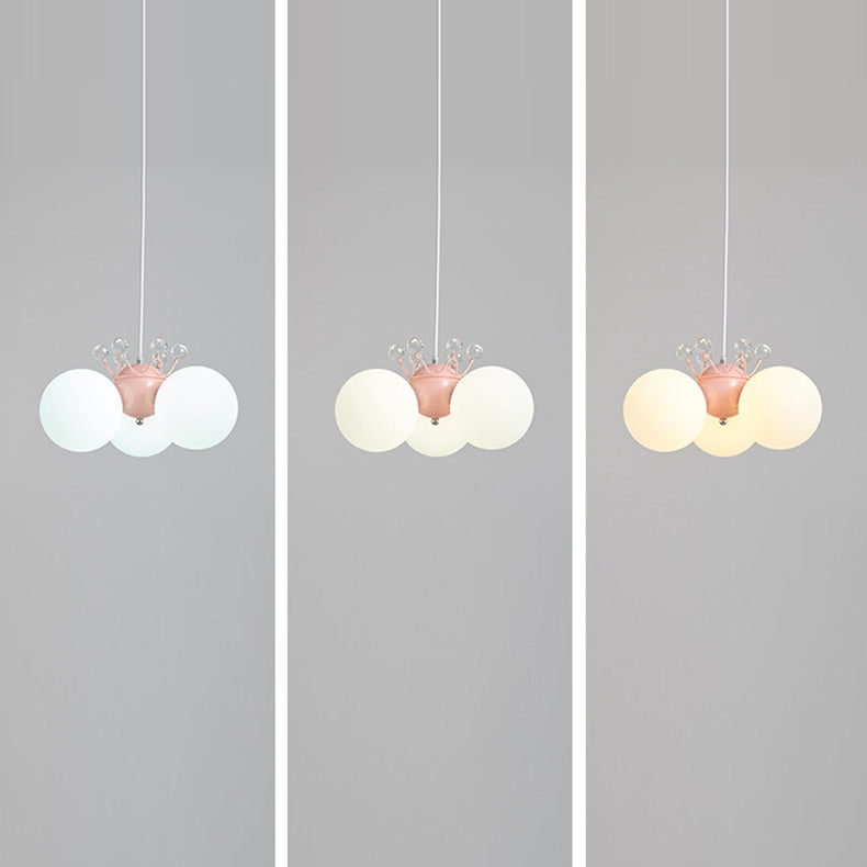 Lumendat Contemporary Creative Cream Hardware Crystal Decor PE Round Shade 3-Light Kids Chandelier For Living Room Lumendat