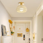 Traditional Japanese Rattan Art Round 1-Light Semi-Flush Mount Ceiling Light For Entryway Lumendat