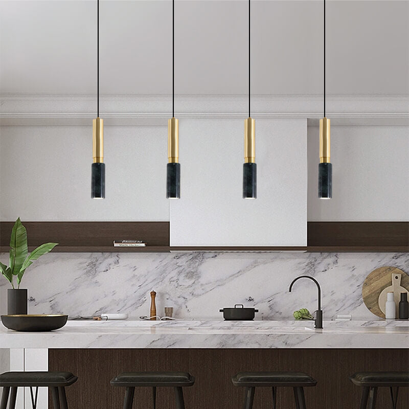 Contemporary Nordic Marble Terrazzo Column Metal 1-Light Pendant Light for Living Room Lumendat