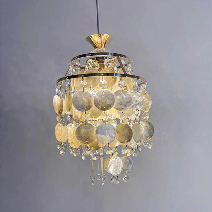 Traditional French Provincial Golden Shell Crystal Beads Round 1-light Pendant Light for Living Room